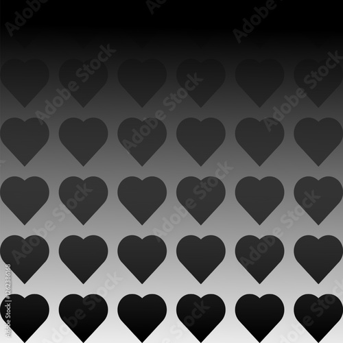 Black heart pattern, on gradien black and white background