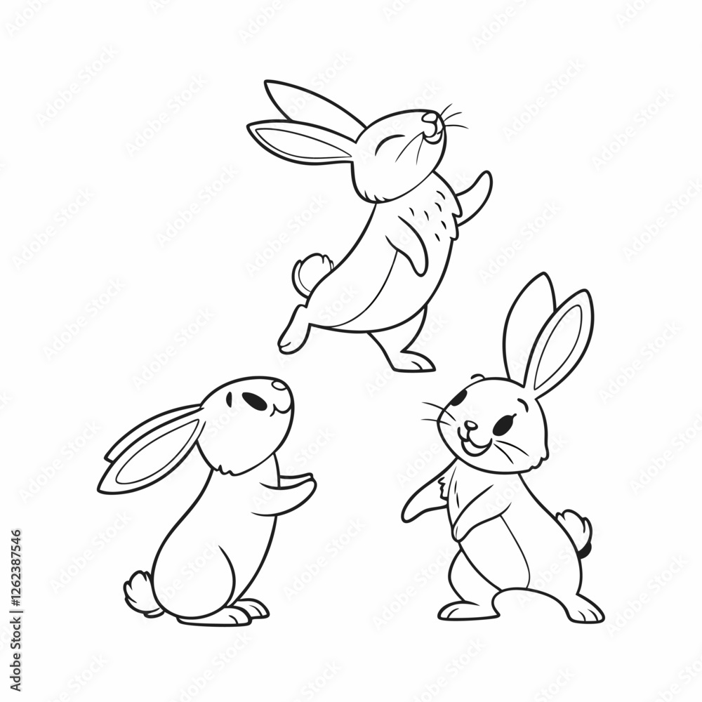 Cute bunny rabbit outline sketch vector illustration. Minimal bunny line art doodle in different poses Cute bunny rabbit outline sketch vector illustration. Minimal bunny line art doodle in different poses