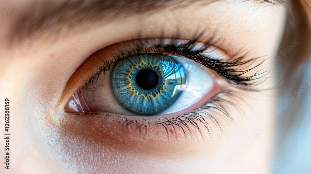 A Close Up Macro Photograph of a Striking Blue Human Eye with Long Eyelashes A Close Up Macro Photograph of a Striking Blue Human Eye with Long Eyelashes