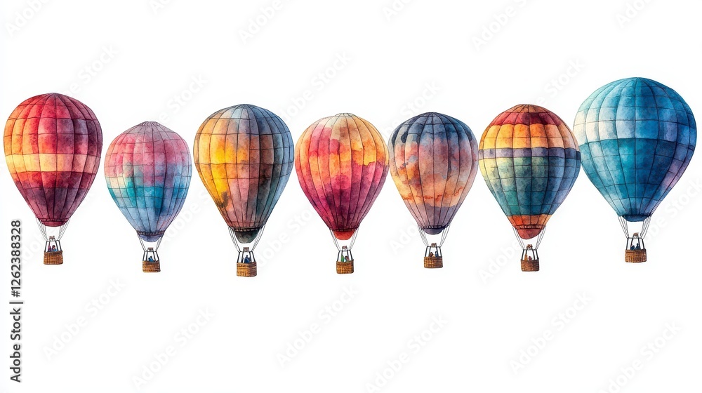 Fototapeta premium Colorful Pixelated Hot Air Balloons Against White Background