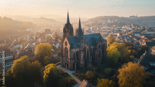 Germany landmarks, travel architecture of Marburg in Hesse, vector. German landmark buildings of Elisabethkirche and Sankt Sebastian church, Alte Universitat, Wiesbaden rathaus and Limburg cathedral photo