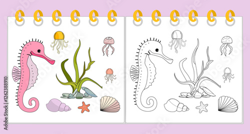 Coloring book Underwater Seabed Ocean Sea habitat