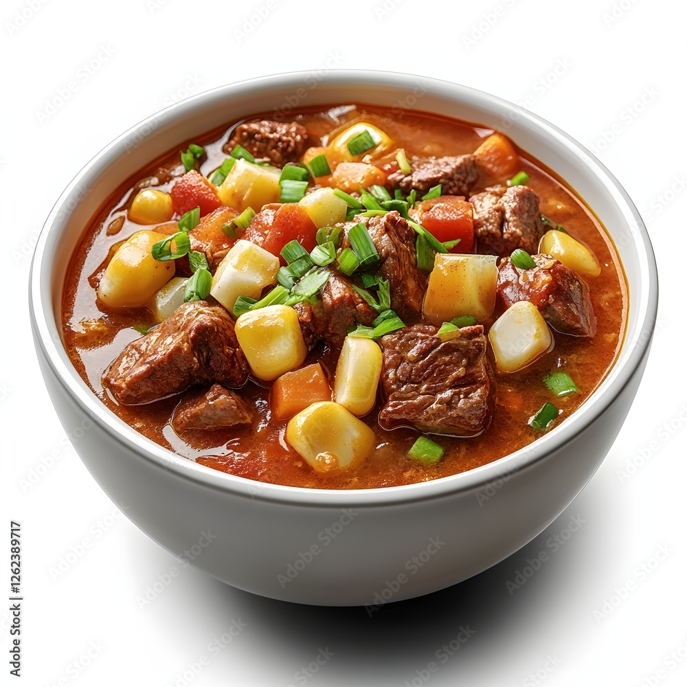 Hearty beef stew brimming with vegetables, comforting warmth Hearty beef stew brimming with vegetables, comforting warmth
