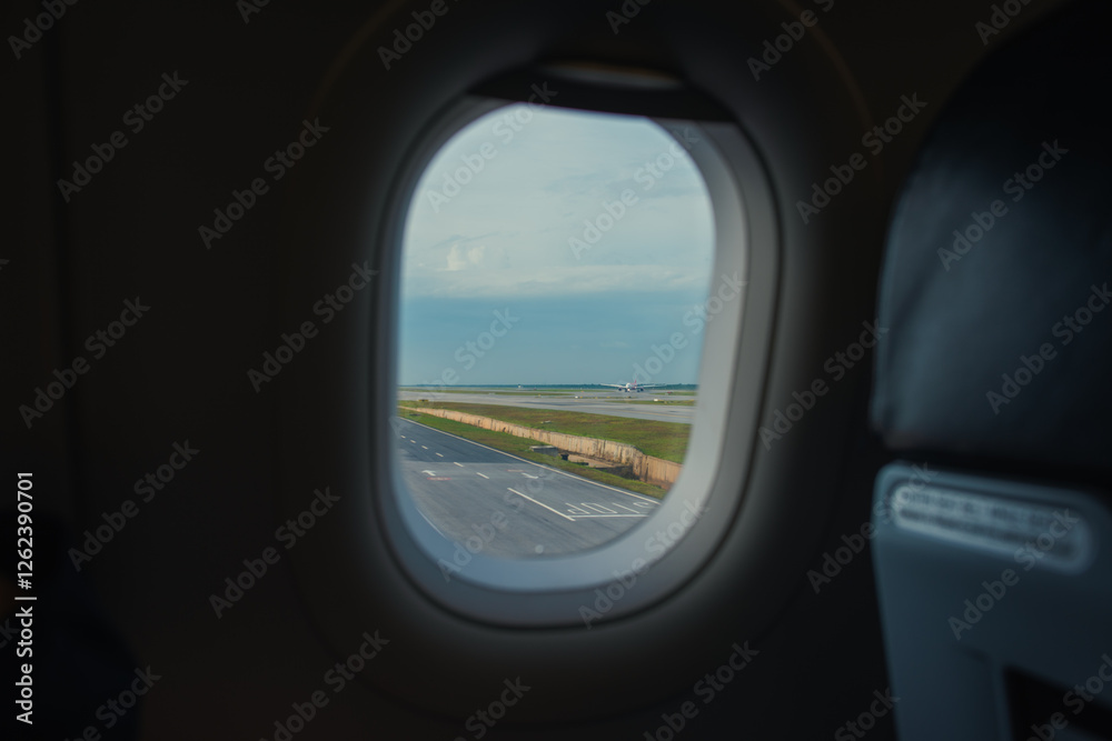 Viewing the airport from the airplane window Viewing the airport from the airplane window