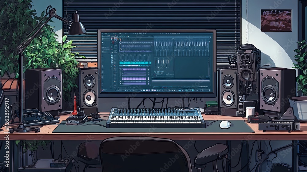 A professional recording studio setup for an online podcast series. digital A professional recording studio setup for an online podcast series. digital