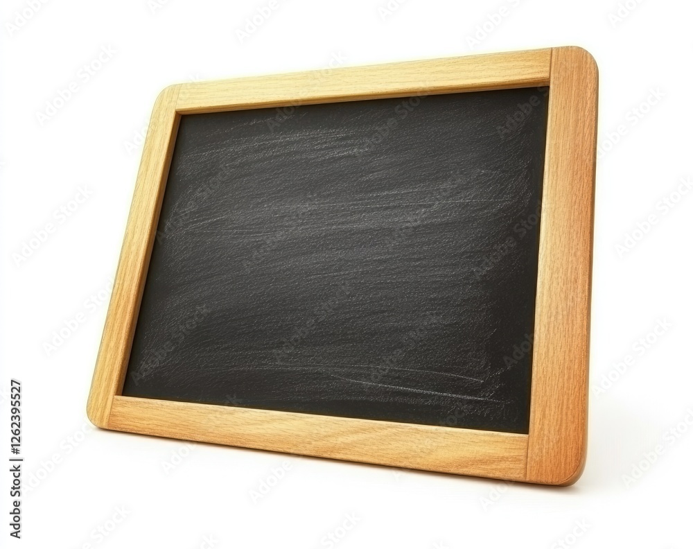 Blank wooden chalkboard, studio shot, white background, education Blank wooden chalkboard, studio shot, white background, education