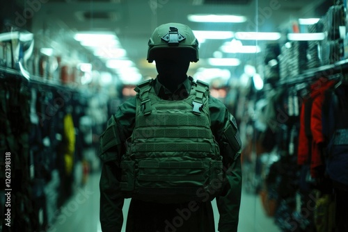 Wallpaper Mural Soldier stands in armor in store to buy clothes for military use, war supplies Torontodigital.ca