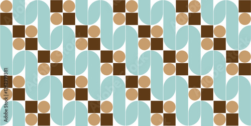 Pastel Blue and brown Mid Century Modern Geometric Seamless Pattern. Vector illustration. Batik Parang Indonesia pattern. Landscape background for your fashion, beauty, backdrop design.