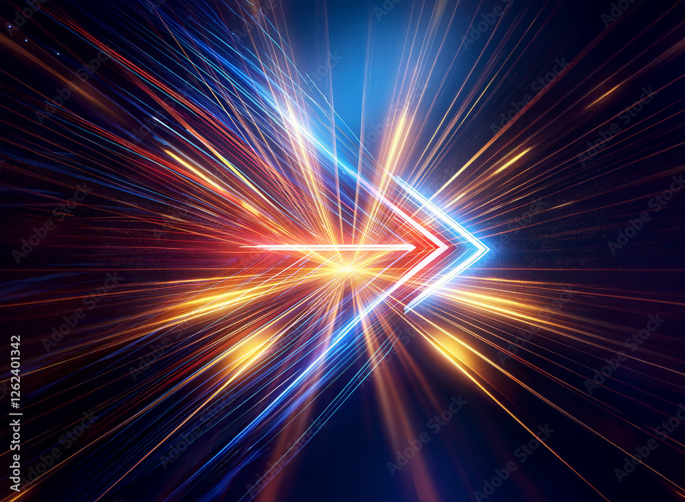 Obraz premium A vibrant double exposure abstract image with radiating light rays converging on a bright center point, creating a dynamic and energetic visual effect.