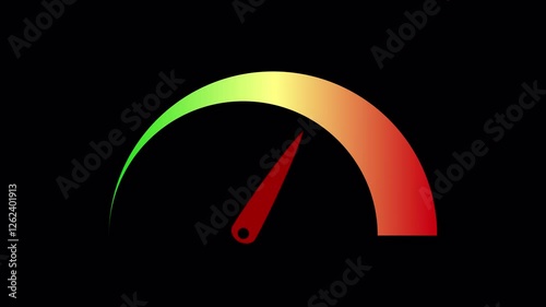 Animated Speedometer Sign Low to High Risk level Indicator icon, Cartoon animation on alpha channel transparent background