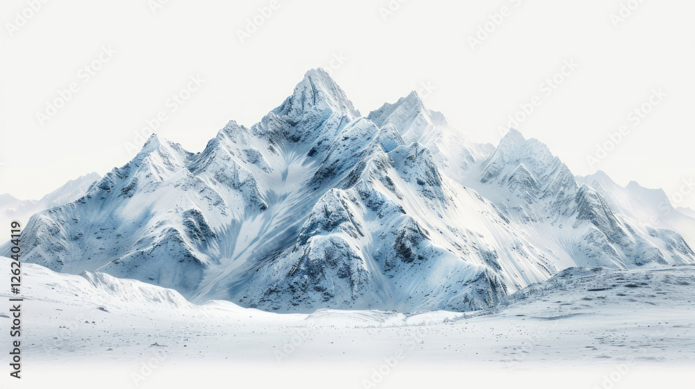 Fototapeta premium Snowy mountains are captured in a hyper-realistic photography style, isolated on a white background.