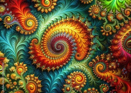 Abstract Vibrant Fractal Art: Intricate Patterns & Vivid Colors - Stock Photo