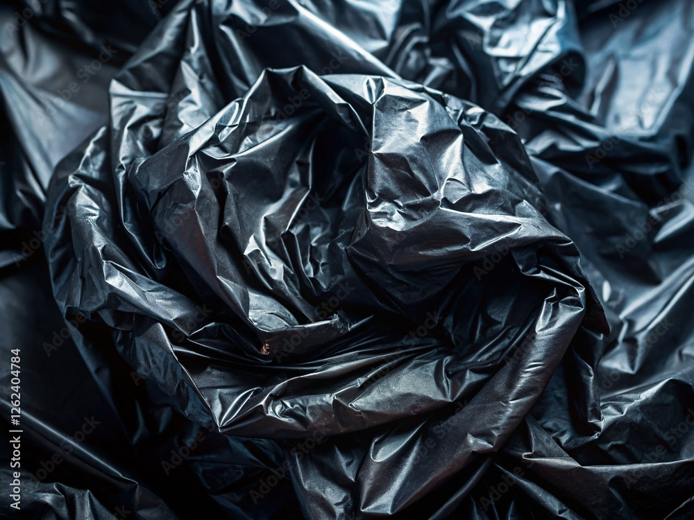 Crumpled Black Plastic Bag Texture - Abstract Dark Background Stock Photo Crumpled Black Plastic Bag Texture - Abstract Dark Background Stock Photo