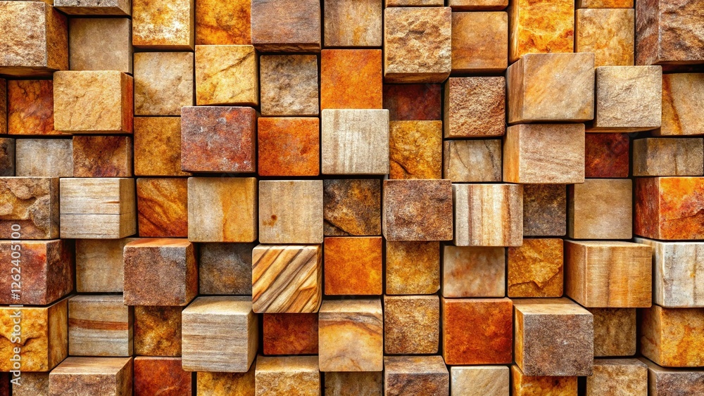 Earthy Rustic Geometric Background: Interlocking Stone Cubes Texture Earthy Rustic Geometric Background: Interlocking Stone Cubes Texture