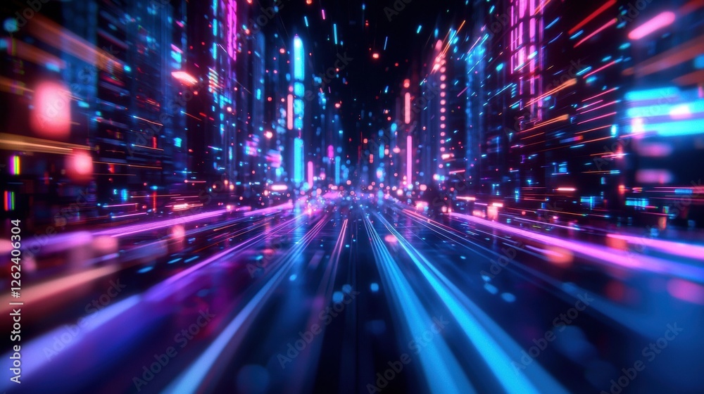 Futuristic cityscape with vibrant neon lights and motion effects Futuristic cityscape with vibrant neon lights and motion effects