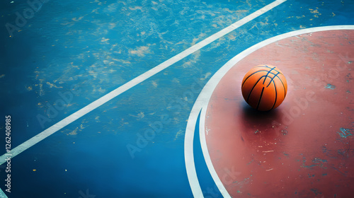 Basketball court, basket and ball with jumping player. Vector sporting items or equipment. Championship and competition, athletes and sportsman activity, streetball tournament
