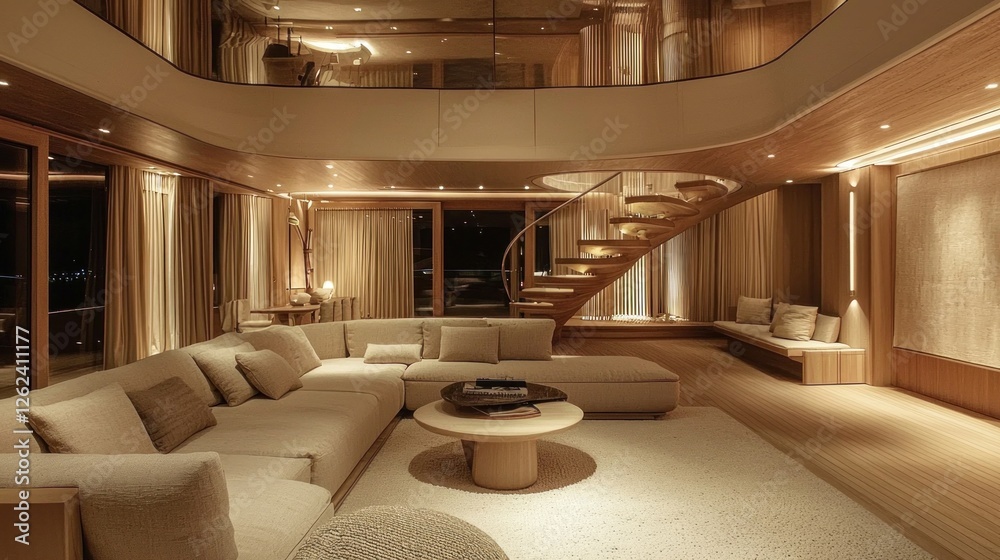 Fototapeta premium Luxury Yacht Interior: Opulent Living Space with Wooden Accents