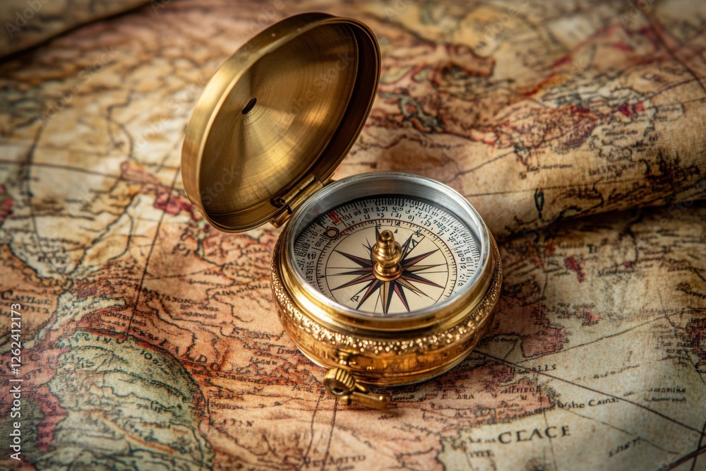 Exploring the intricacies of an ornate compass on an ancient map timeless journey vintage cartography historical exploration aesthetic detail adventure in navigation Exploring the intricacies of an ornate compass on an ancient map timeless journey vintage cartography historical exploration aesthetic detail adventure in navigation