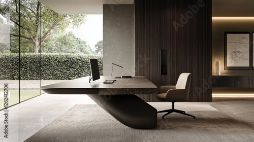 Modern Minimalist Office Design: Luxury Workspace with Panoramic View