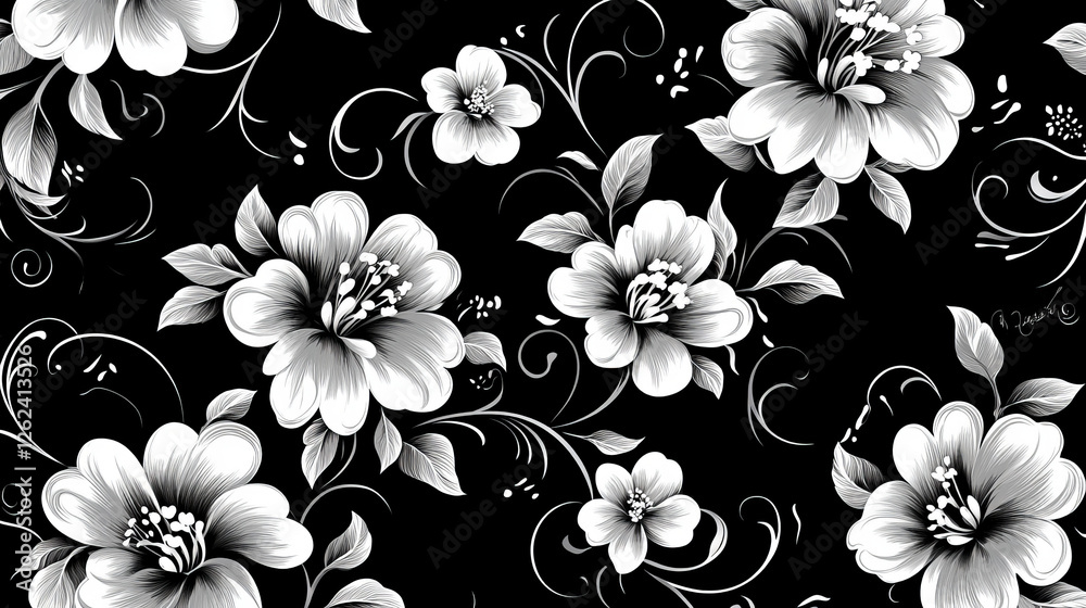 Floral damask seamless pattern with retro decorative flourishes