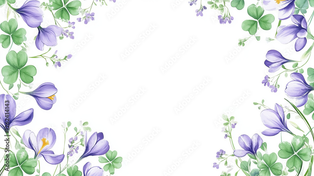 Flowers icons for Save the Date wedding invitation or springtime seasonal greeting card. Vector frames and wreath of clover and crocuses blossoms with and bride or bridegroom names Flowers icons for Save the Date wedding invitation or springtime seasonal greeting card. Vector frames and wreath of clover and crocuses blossoms with and bride or bridegroom names