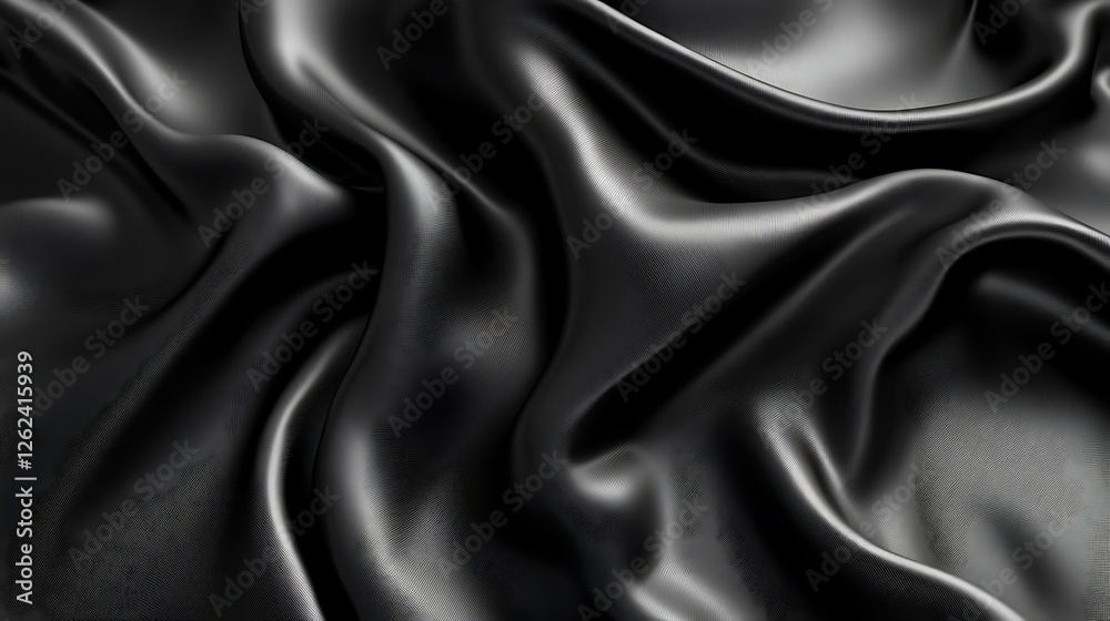 Fototapeta premium Draped black silk fabric, elegant texture, background for design