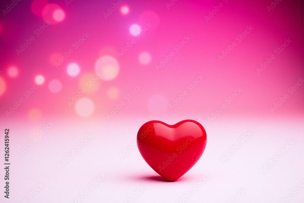 Red heart on white surface gradient pink purple bokeh lights romantic dreamy Red heart on white surface gradient pink purple bokeh lights romantic dreamy