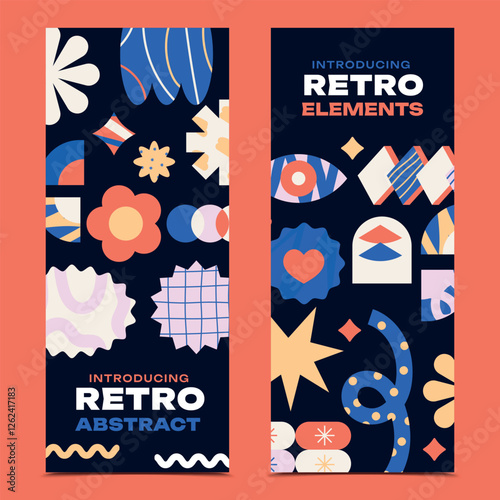 Hand drawn abstract retro shapes banner set