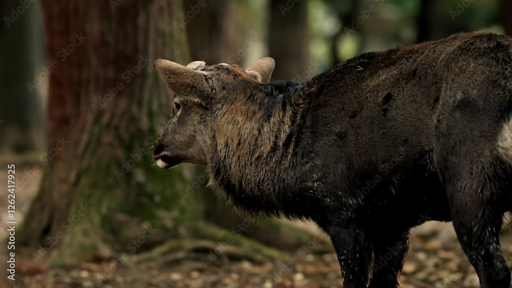 A serene view of a deer wandering through the tranquil forest of Nara Park in Japan. Capturing the peaceful coexistence of wildlife and nature in this iconic location. A serene view of a deer wandering through the tranquil forest of Nara Park in Japan. Capturing the peaceful coexistence of wildlife and nature in this iconic location.