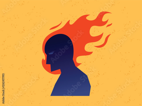 Emotional problem concept, fury, annoyance, Burnout, stress, human head angry icon