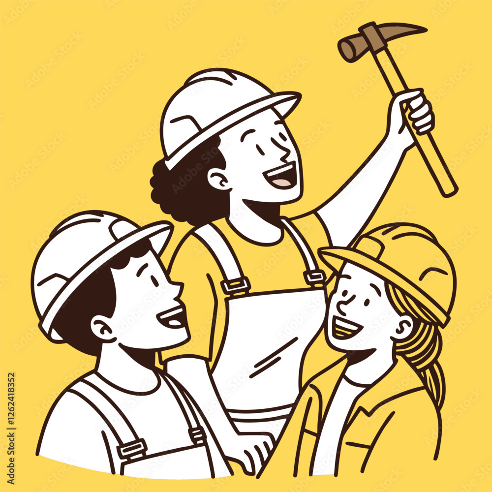 Happy Labor Day. Construction Workers Team Celebration Vector Illustration group tools Happy Labor Day. Construction Workers Team Celebration Vector Illustration group tools