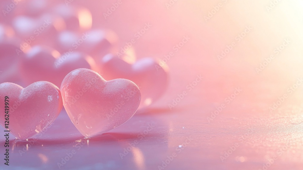 Fototapeta premium Two Pink Glass Hearts Among Many Blurred Hearts