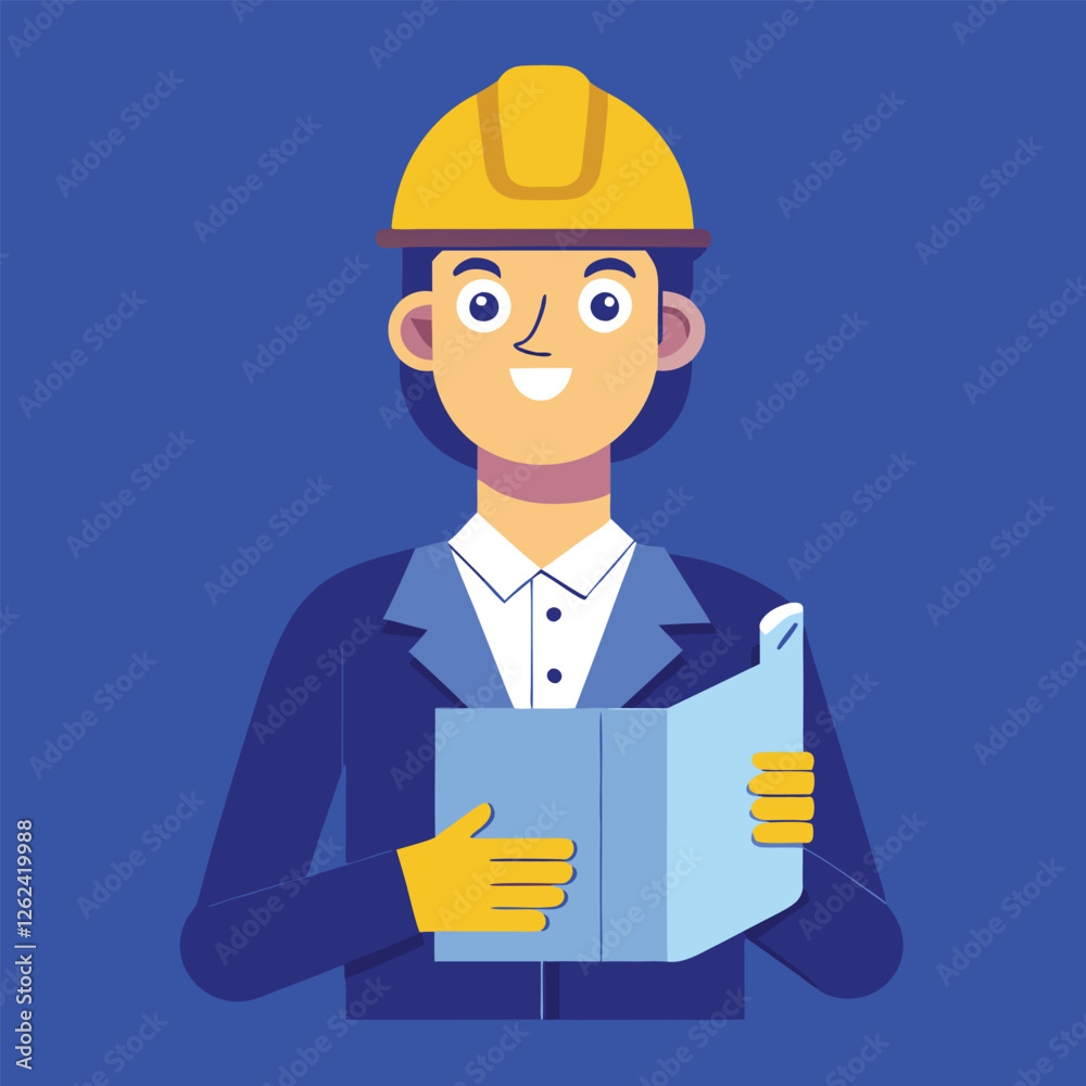Confident Engineer Labor Day Blueprint Success Vector Illustration man work tools worker Confident Engineer Labor Day Blueprint Success Vector Illustration man work tools worker