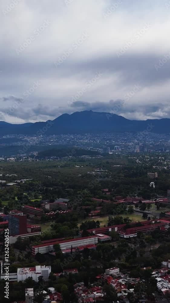 Vertical drone shots of a cloudy day in Mexico City Vertical drone shots of a cloudy day in Mexico City