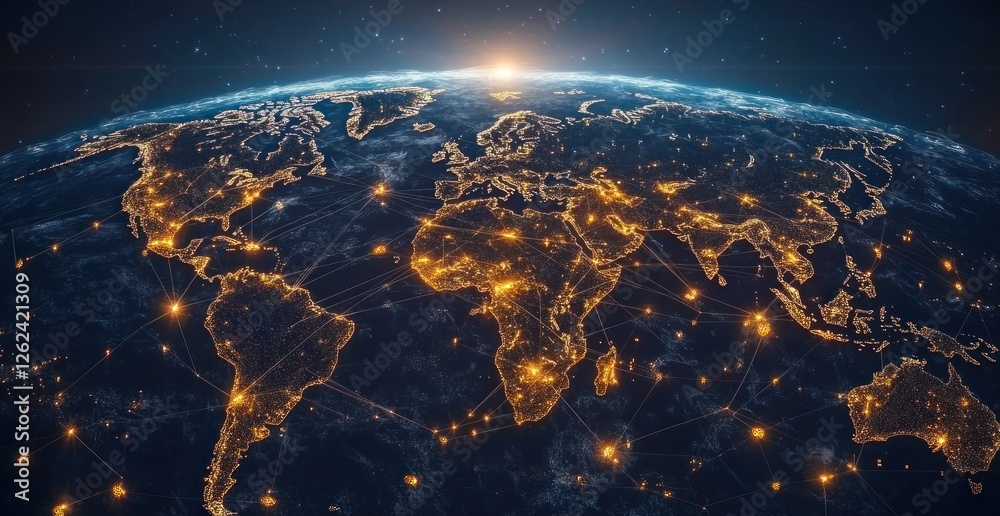 Fototapeta premium Global Network: A luminous depiction of interconnected world