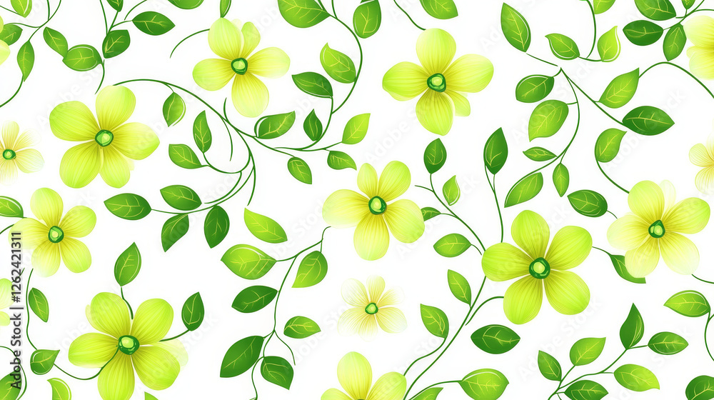 Green floral seamless pattern on white background for textile design Green floral seamless pattern on white background for textile design