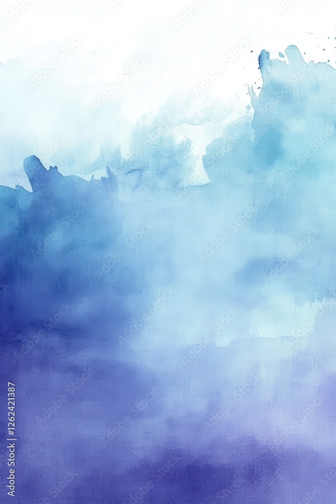 Fototapeta premium Abstract Watercolor Wash in Blues and Purples Tranquil Sky Background