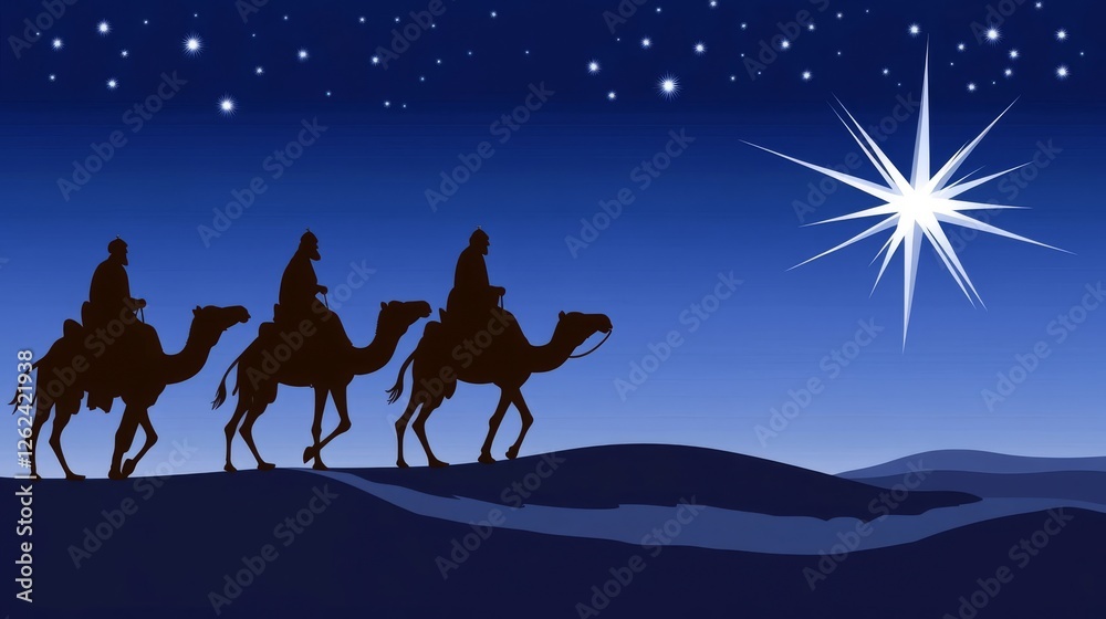 Travelers on camels under a starry sky embarking on a historic journey at night Travelers on camels under a starry sky embarking on a historic journey at night