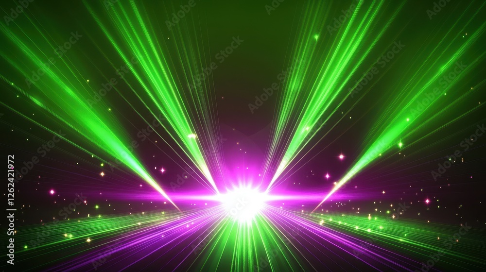 Naklejka premium Abstract Green and Purple Laser Light Show Background