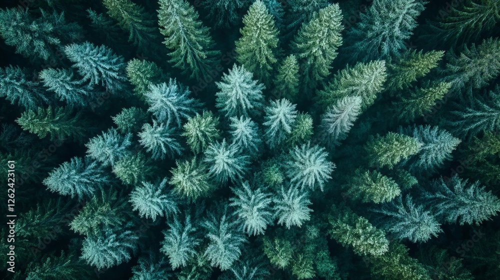Lush green forest canopy viewed from above, showcasing a variety of evergreen trees and their intricate textures Lush green forest canopy viewed from above, showcasing a variety of evergreen trees and their intricate textures