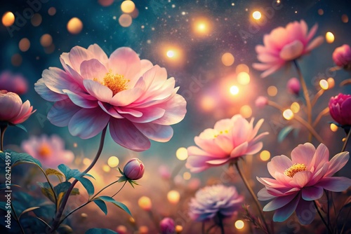 Soft Pink Watercolor Flowers Night Scene, Delicate Floral Texture, Romantic Background