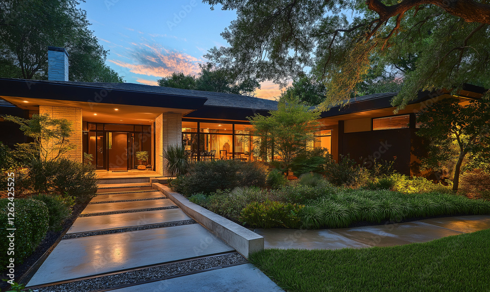 Fototapeta premium Elegant suburban home with an open floor plan and minimalist design for a modern lifestyle