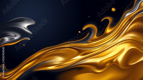 Luxurious Abstract Gold and Silver Liquid Waves on Dark Background photo