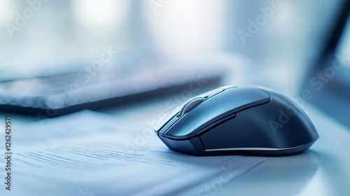 Close-Up of Computer Mouse Hovering Over Digital Documents photo