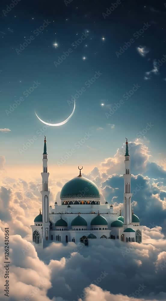 rising eid sky panorama islamic stretching clouds infinity worship fitr mosque background moon spirituality feast peace cloud crescent copy religion ramadan faith serene space religious heaven