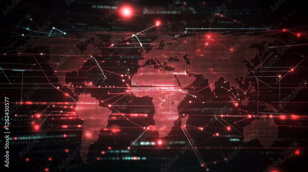 Obraz premium Digital Interface Displaying Interconnected Data with Global Map
