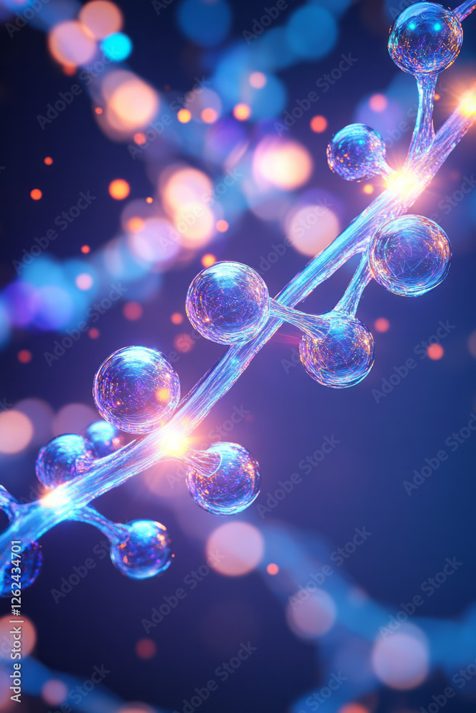 An ethereal view of glowing atoms slowly coalescing, with faint neon pulses radiating outward as