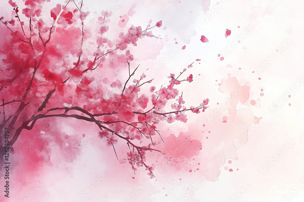 Fototapeta premium イラスト, 水彩, 春, サクラ, さくら, 桜, 花, 木, サクランボ, 全盛期, ブランチ, とぶ, ピンク, sakura, 自然, フローラル, 日本人, 文科系, 咲く, デザイン, 模様, ベクター, 植える, 日本, 花, 季節, 葉, 美しさ, すごい, イラスト, サマータイム, フレーム, ウォーターカラー