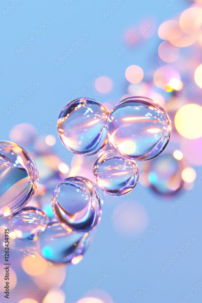 A dreamlike assembly of liquid-lens molecules gently fusing, each contact point triggering a A dreamlike assembly of liquid-lens molecules gently fusing, each contact point triggering a