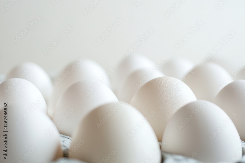 Fresh white eggs arranged in a carton, ready for use in cooking and baking, showcasing their smooth surfaces and natural shapes Fresh white eggs arranged in a carton, ready for use in cooking and baking, showcasing their smooth surfaces and natural shapes